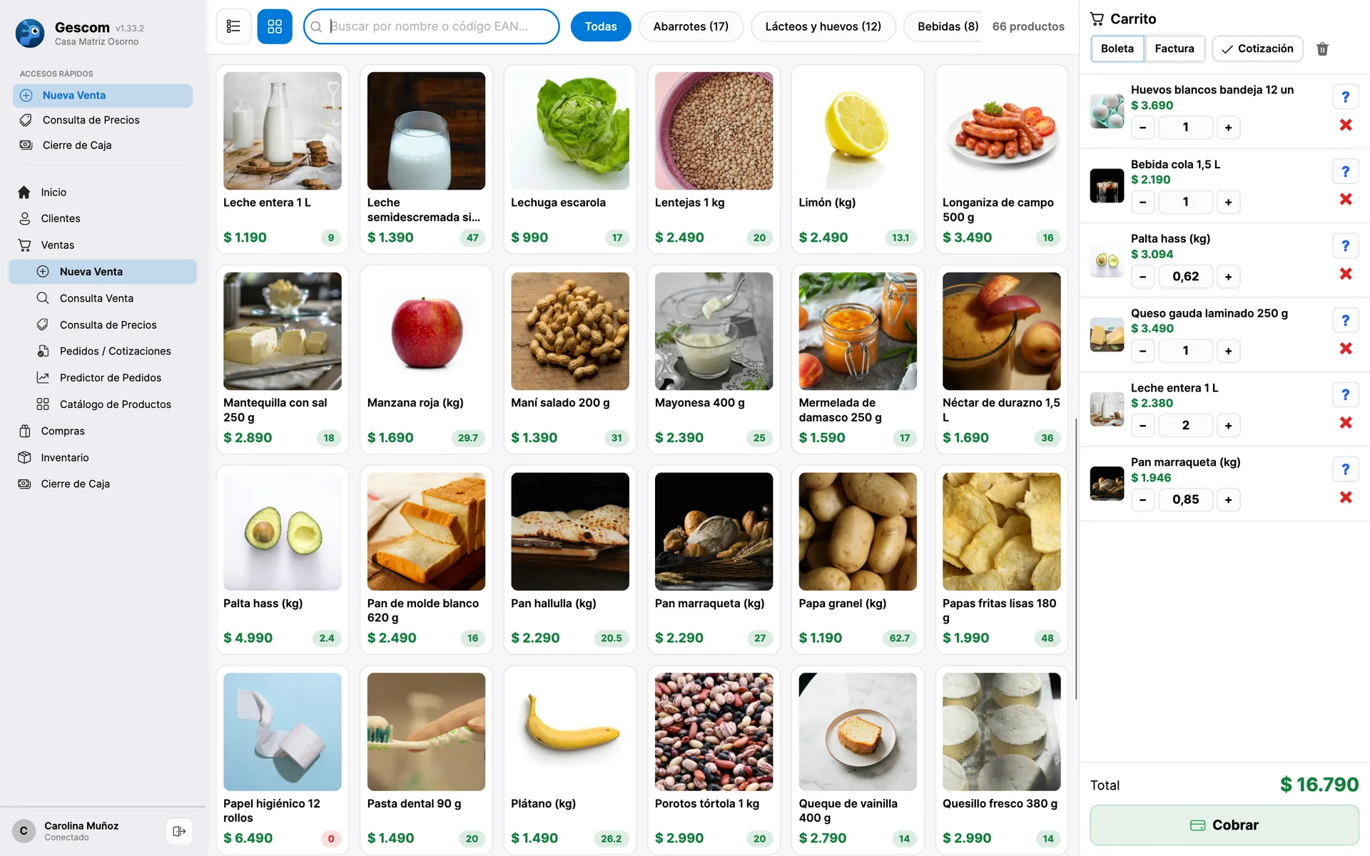Venta con fotos de productos en Gescom