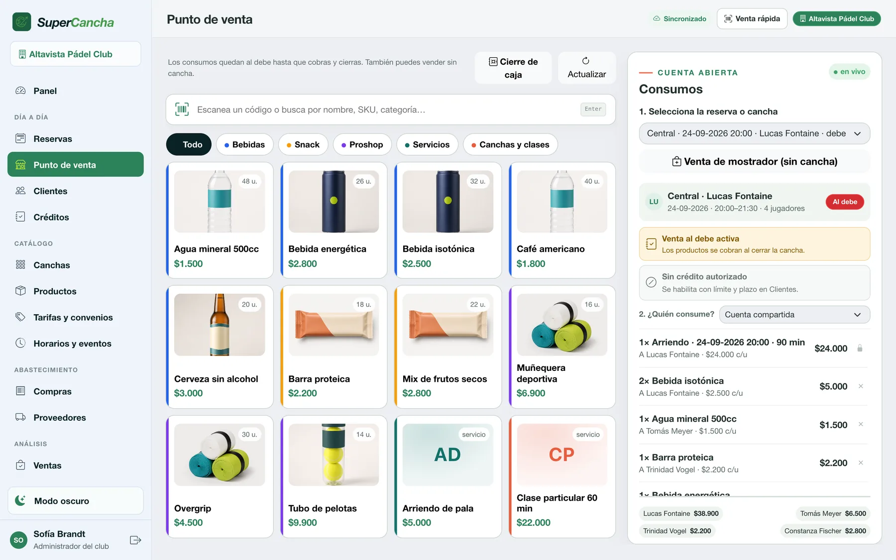 Cuenta de la reserva con los consumos de cada jugador