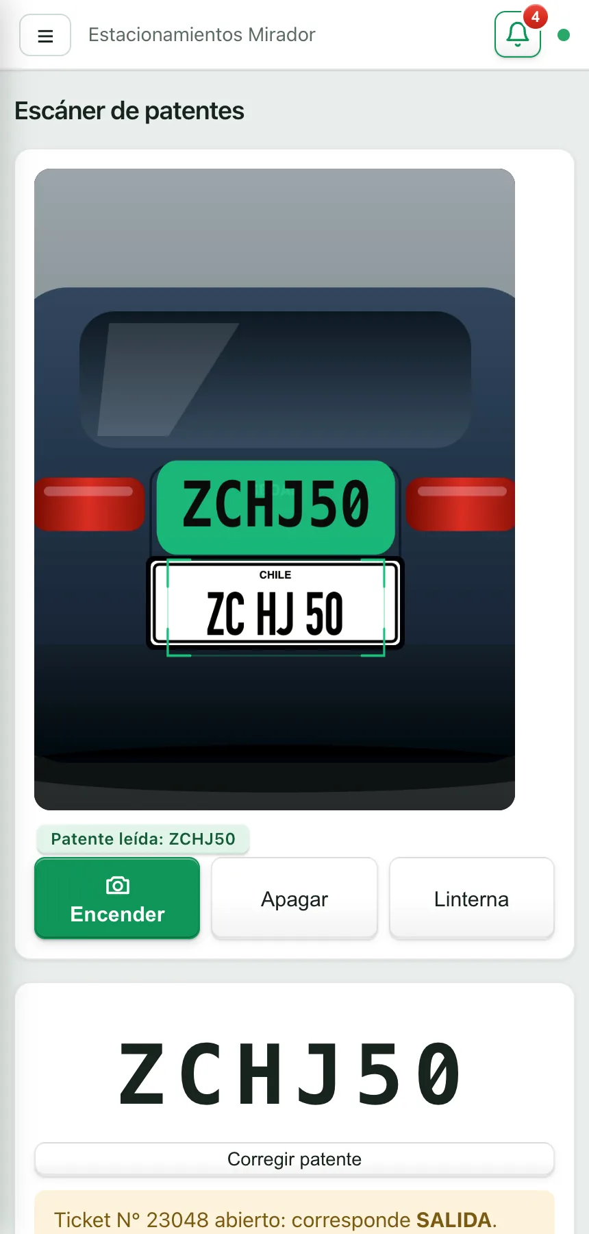 Lector de patentes de GescomParking en el celular