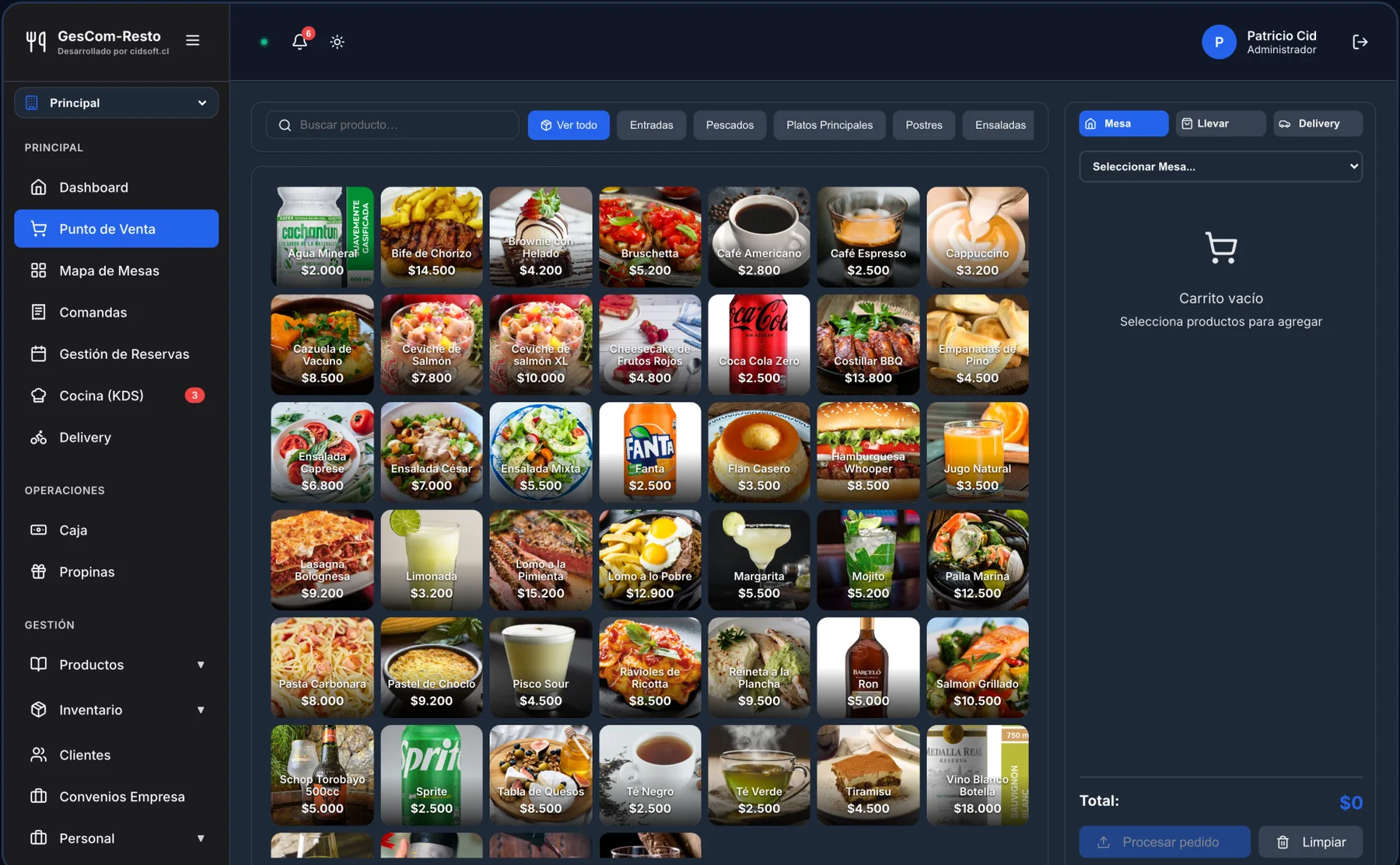 Punto de venta de Gescom Resto con fotos de los platos